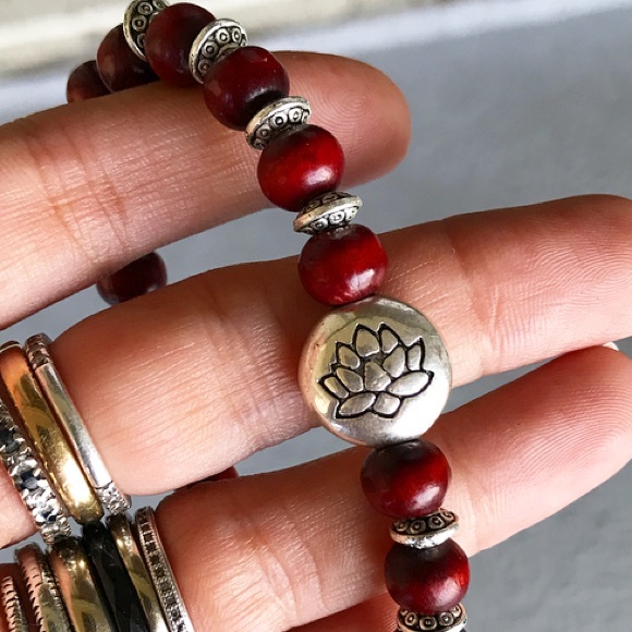 silverskylight Jewelry - 🔴SALE !Red wood boho silver lotus flower bracelet